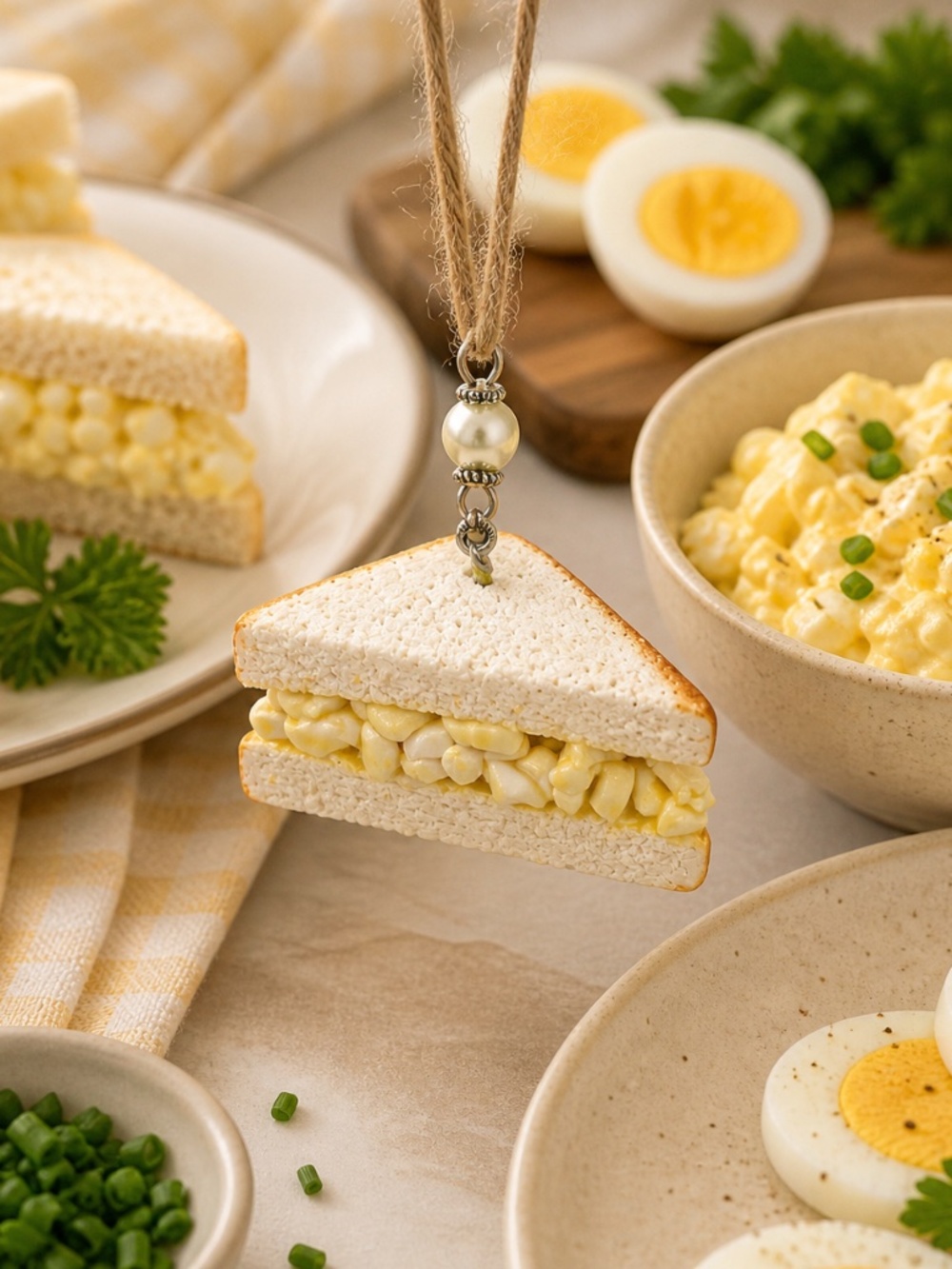 Egg Salad Sandwich Ornament | Handmade Lunch Food Kitchen Decor, Mini Sandwich